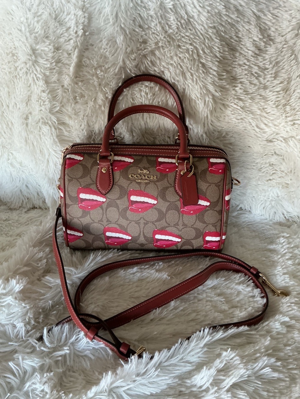 Coach X Tom Wesselmann Rowan Satchel with Red Lip Print